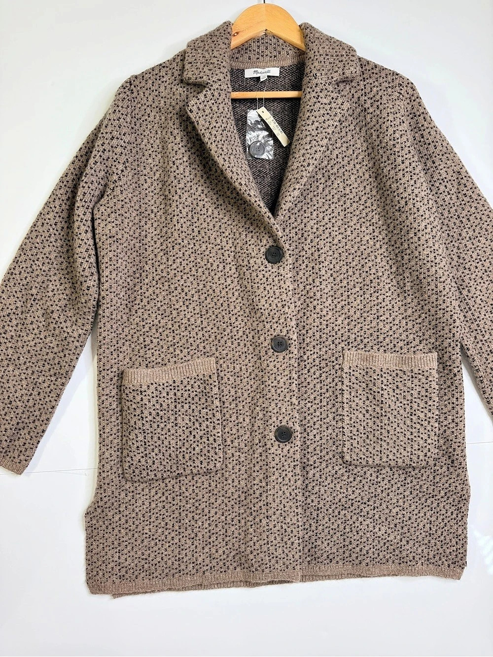 Madewell Bird's-Eye Sweater Coat in Coziest Yarn Brown & Black XS